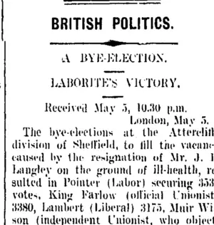 BRITISH POLITICS. (Taranaki Daily News 6-5-1909)