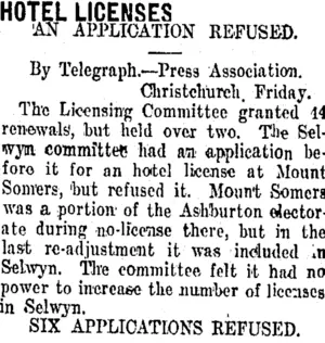 HOTEL LICENSES (Taranaki Daily News 12-6-1909)