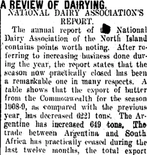 A REVIEW OF DAIRYING. (Taranaki Daily News 12-6-1909)