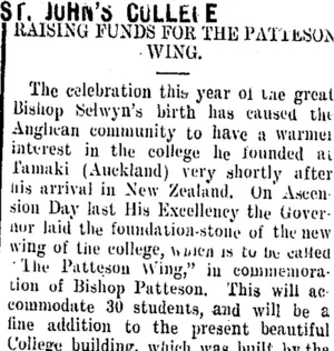 ST, JOHN'S COLLEGE. (Taranaki Daily News 24-6-1909)