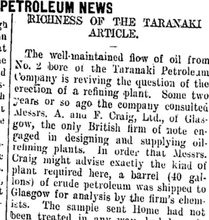 PETROLEUM NEWS. (Taranaki Daily News 13-7-1909)