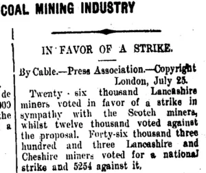 COAL MINING INDUSTRY (Taranaki Daily News 27-7-1909)