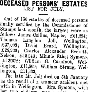DECEASED PERSONS' ESTATES (Taranaki Daily News 4-8-1909)