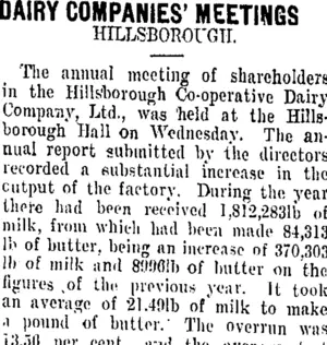 DAIRY COMPANIES' MEETINGS (Taranaki Daily News 9-8-1909)