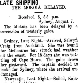 LATE SHIPPING. (Taranaki Daily News 9-8-1909)