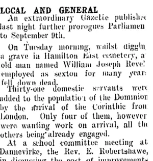 LOCAL AND GENERAL. (Taranaki Daily News 13-8-1909)