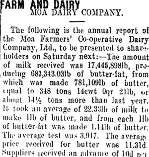 FARM AND DAIRY. (Taranaki Daily News 29-9-1909)