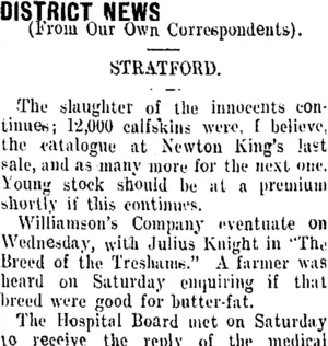 DISTRICT NEWS (Taranaki Daily News 6-10-1909)