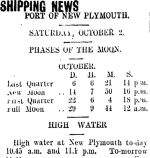 SHIPPING NEWS (Taranaki Daily News 2-10-1909)