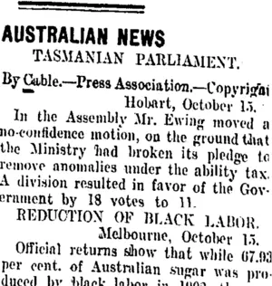 AUSTRALIAN NEWS (Taranaki Daily News 16-10-1909)
