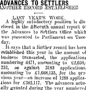 ADVANCES TO SETTLERS. (Taranaki Daily News 16-10-1909)