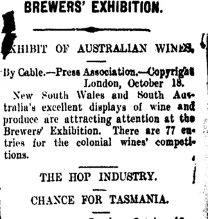 BREWERS EXHIBITION. (Taranaki Daily News 20-10-1909)