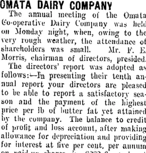 OMATA DAIRY COMPANY. (Taranaki Daily News 3-11-1909)