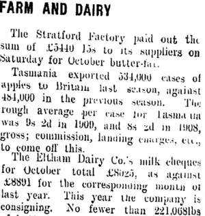 FARM AND DAIRY. (Taranaki Daily News 22-11-1909)