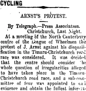 CYCLING (Taranaki Daily News 8-12-1909)