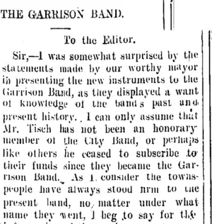 THE GARRISON BAND. (Taranaki Daily News 8-12-1909)