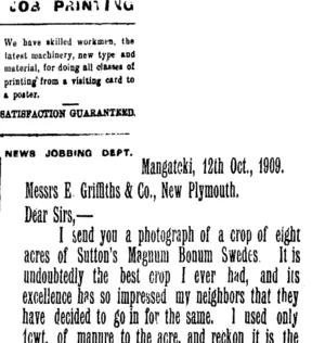 Page 1 Advertisements Column 6 (Taranaki Daily News 14-12-1909)