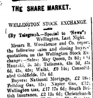 THE SHARE MARKET. (Taranaki Daily News 14-12-1909)