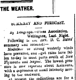 THE WEATHER. (Taranaki Daily News 14-12-1909)