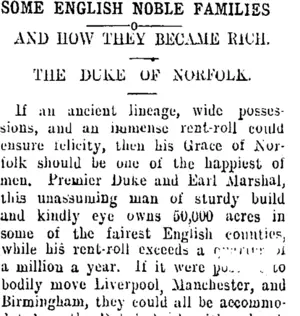 SOME ENGLISH NOBLE FAMILIES (Taranaki Daily News 11-12-1909)