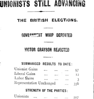 UNIONISTS STILL ADVANCING (Taranaki Daily News 24-1-1910)
