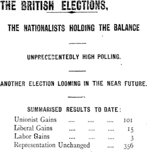 THE BRITISH ELECTIONS. (Taranaki Daily News 25-1-1910)
