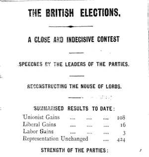 THE BRITISH ELECTIONS. (Taranaki Daily News 27-1-1910)