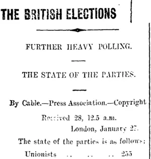 THE BRITISH ELECTIONS (Taranaki Daily News 28-1-1910)