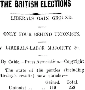 THE BRITISH ELECTIONS (Taranaki Daily News 29-1-1910)