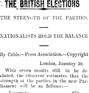 THE BRITISH ELECTIONS (Taranaki Daily News 1-2-1910)