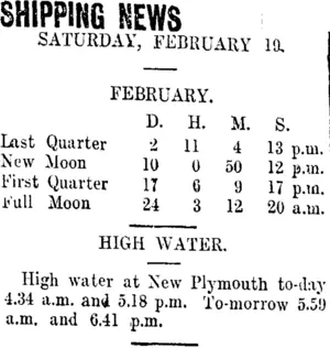 SHIPPING NEWS (Taranaki Daily News 19-2-1910)