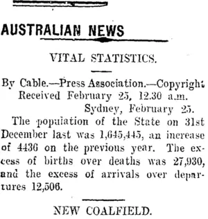 AUSTRALIAN NEWS (Taranaki Daily News 26-2-1910)