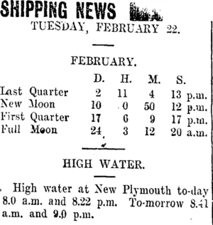 SHIPPING NEWS (Taranaki Daily News 22-2-1910)