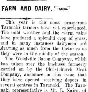 FARM AND DAIRY. (Taranaki Daily News 7-3-1910)