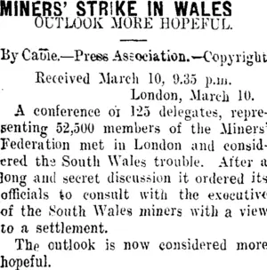 MINERS' STRIKE IN WALES (Taranaki Daily News 11-3-1910)