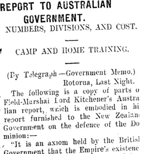 REPORT TO AUSTRALIAN GOVERNMENT. (Taranaki Daily News 11-3-1910)