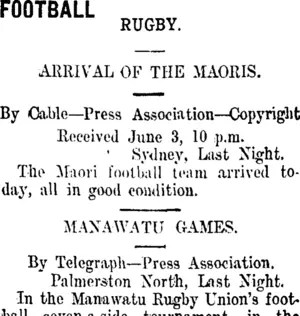 FOOTBALL. (Taranaki Daily News 4-6-1910)