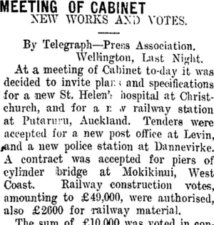 MEETING OF CABINET. (Taranaki Daily News 24-6-1910)