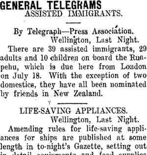 GENERAL TELEGRAMS. (Taranaki Daily News 24-6-1910)