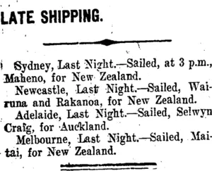 LATE SHIPPING. (Taranaki Daily News 30-6-1910)