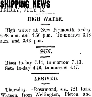 SHIPPING NEWS (Taranaki Daily News 15-7-1910)
