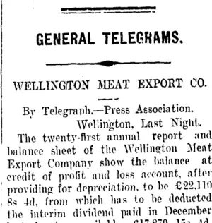 GENERAL TELEGRAMS. (Taranaki Daily News 25-7-1910)