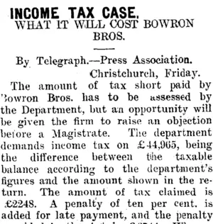 INCOME TAX CASE. (Taranaki Daily News 6-8-1910)