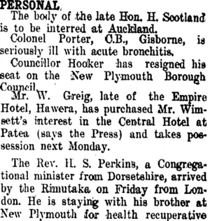 PERSONAL. (Taranaki Daily News 1-8-1910)