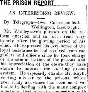 THE PRISON REPORT (Taranaki Daily News 20-8-1910)