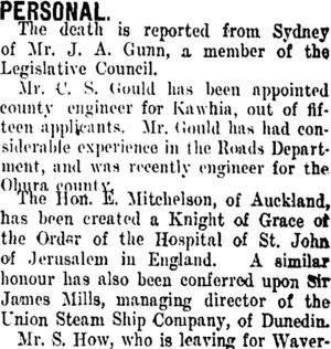 PERSONAL. (Taranaki Daily News 23-9-1910)