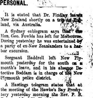 PERSONAL. (Taranaki Daily News 30-9-1910)