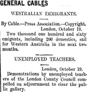 GENERAL CABLES (Taranaki Daily News 21-10-1910)