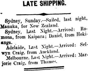 LATE SHIPPING. (Taranaki Daily News 31-10-1910)
