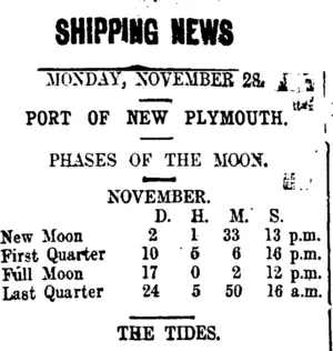 SHIPPING NEWS (Taranaki Daily News 28-11-1910)